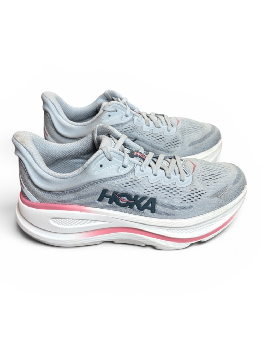 Hoka Bondi 9 Running Shoes Women's 7.5 Light Gray/Pink Athletic